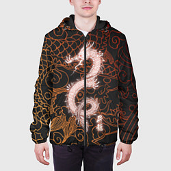 Куртка с капюшоном мужская Японский неоновый дракон, цвет: 3D-черный — фото 2