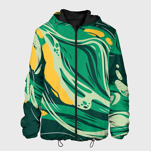 Мужская куртка Абстрактные полосы в зелёных тонах / 3D-Черный – фото 1