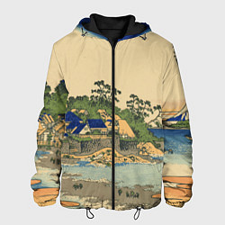 Куртка с капюшоном мужская Японская гравюра с деревней, цвет: 3D-черный