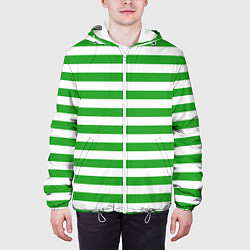 Куртка с капюшоном мужская Зеленый полосатый новогодний леденец, цвет: 3D-белый — фото 2