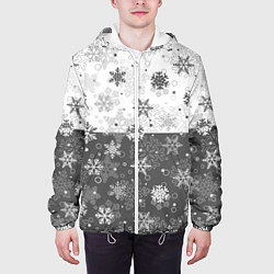 Куртка с капюшоном мужская Снежинки ч-б, цвет: 3D-белый — фото 2