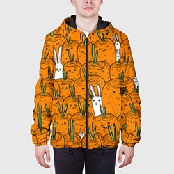 Куртка с капюшоном мужская Милые кролики в морковном поле, цвет: 3D-черный — фото 2