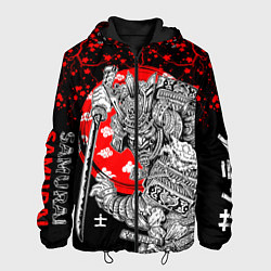 Куртка с капюшоном мужская Самурай и сакура на черном фоне, цвет: 3D-черный