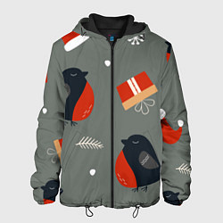 Куртка с капюшоном мужская Новогодние снегири, цвет: 3D-черный