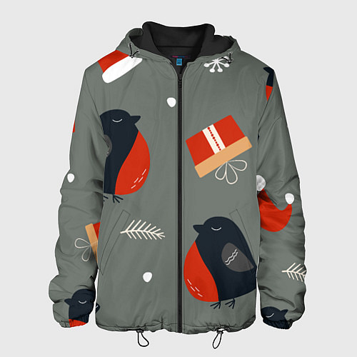 Мужская куртка Новогодние снегири / 3D-Черный – фото 1