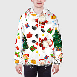 Куртка с капюшоном мужская Танцы с Сантой возле ёлки, цвет: 3D-белый — фото 2