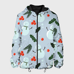 Куртка с капюшоном мужская Снеговики и ягодки, цвет: 3D-черный