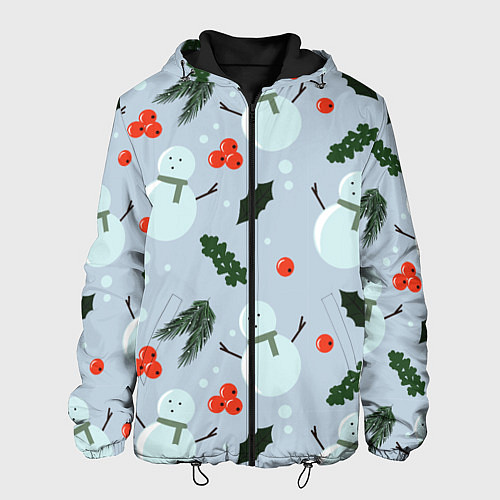 Мужская куртка Снеговики и ягодки / 3D-Черный – фото 1