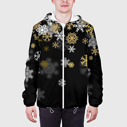 Куртка с капюшоном мужская Золотые и белые снежинки, цвет: 3D-белый — фото 2
