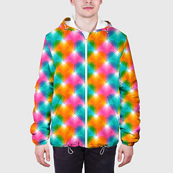 Куртка с капюшоном мужская Светящиеся геометрические сердца, цвет: 3D-белый — фото 2