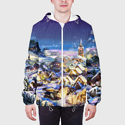 Куртка с капюшоном мужская Рождественская деревня, цвет: 3D-белый — фото 2