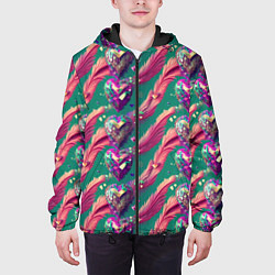 Куртка с капюшоном мужская Паттерн кристальные сердца, цвет: 3D-черный — фото 2