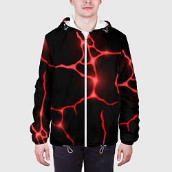 Куртка с капюшоном мужская Красные неоновые трещины, цвет: 3D-белый — фото 2