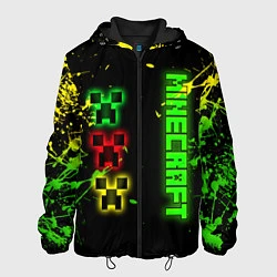 Куртка с капюшоном мужская Minecraft - неоновые логотипы, цвет: 3D-черный