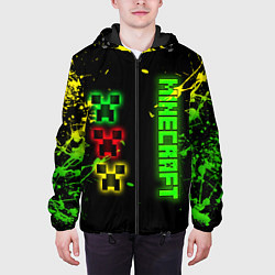 Куртка с капюшоном мужская Minecraft - неоновые логотипы, цвет: 3D-черный — фото 2