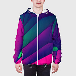 Куртка с капюшоном мужская Абстрактные листы разных тёмных цветов - розовый,, цвет: 3D-белый — фото 2