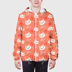 Куртка с капюшоном мужская Паттерн кот на персиковом фоне, цвет: 3D-белый — фото 2