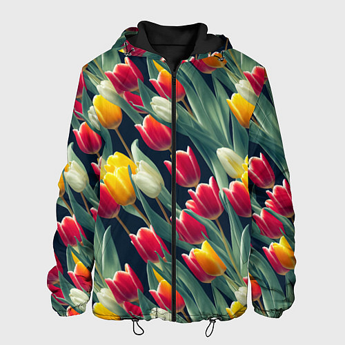 Мужская куртка Много тюльпанов / 3D-Черный – фото 1