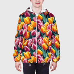Куртка с капюшоном мужская Роскошные тюльпаны, цвет: 3D-белый — фото 2