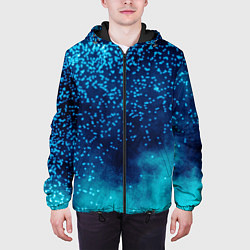 Куртка с капюшоном мужская Градиент голубой и синий текстурный с блестками, цвет: 3D-черный — фото 2
