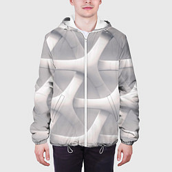 Куртка с капюшоном мужская Оптическая иллюзия на сером фоне, цвет: 3D-белый — фото 2