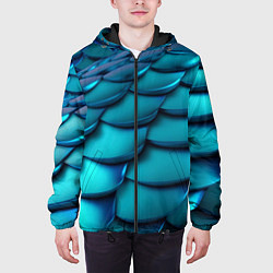 Куртка с капюшоном мужская Чешуя бирюзовая металлик, цвет: 3D-черный — фото 2