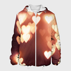 Куртка с капюшоном мужская Летящие сердечки, цвет: 3D-белый