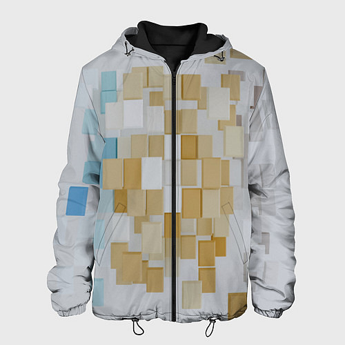 Мужская куртка Геометрические золотые, синие и белые кубы / 3D-Черный – фото 1