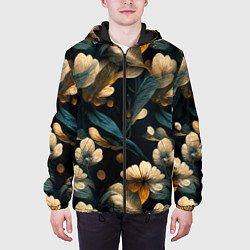 Куртка с капюшоном мужская Узор цветочный паттерн, цвет: 3D-черный — фото 2