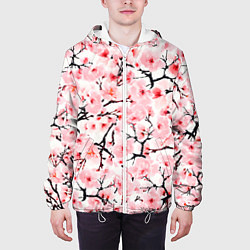 Куртка с капюшоном мужская Цветущая сакура: арт нейросети, цвет: 3D-белый — фото 2