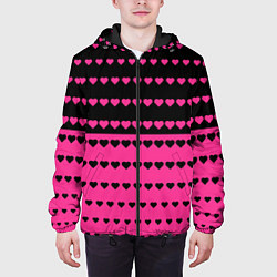 Куртка с капюшоном мужская Черные и розовые сердца узор, цвет: 3D-черный — фото 2