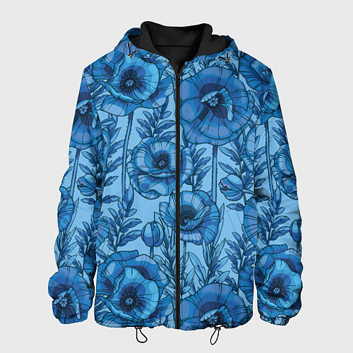 Мужская куртка Синие цветы / 3D-Черный – фото 1