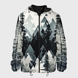 Куртка с капюшоном мужская Абстракция зимнего леса, цвет: 3D-черный