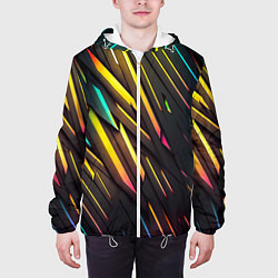 Куртка с капюшоном мужская Неоновые абстрактные линии, цвет: 3D-белый — фото 2