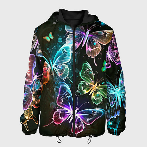 Мужская куртка Неоновые дикие бабочки / 3D-Черный – фото 1