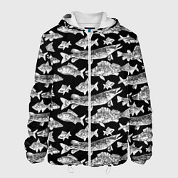 Куртка с капюшоном мужская Городской паттерн о рыбалке, цвет: 3D-белый
