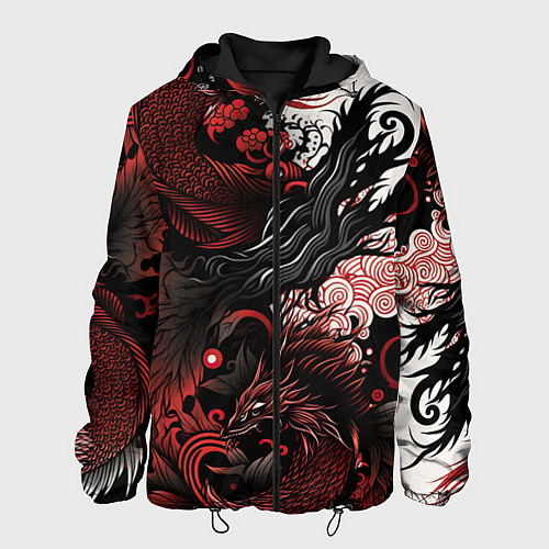 Мужская куртка Красный Irezumi узор / 3D-Черный – фото 1
