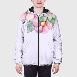 Куртка с капюшоном мужская Пастельные цветы акварелью - наверху, цвет: 3D-черный — фото 2