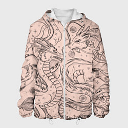 Куртка с капюшоном мужская Дракон - унесенные призраками: тату на бежевом, цвет: 3D-белый