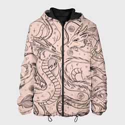 Куртка с капюшоном мужская Дракон - унесенные призраками: тату на бежевом, цвет: 3D-черный