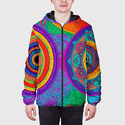 Куртка с капюшоном мужская Красочные этнические орнаменты, цвет: 3D-черный — фото 2