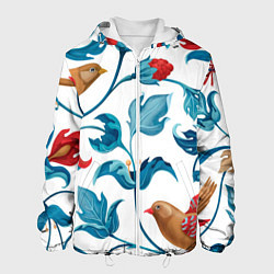 Куртка с капюшоном мужская Узоры и птицы, цвет: 3D-белый
