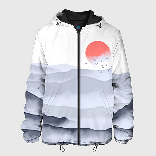Мужская куртка Японский пейзаж - восход солнца / 3D-Черный – фото 1