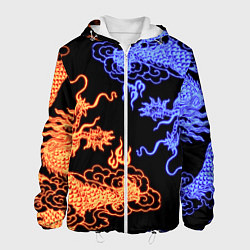 Куртка с капюшоном мужская Парящие неоновые драконы, цвет: 3D-белый