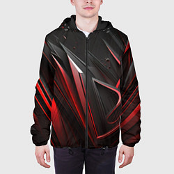 Куртка с капюшоном мужская Объемные красные и черные полосы, цвет: 3D-черный — фото 2
