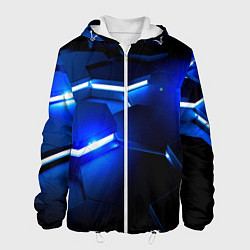Куртка с капюшоном мужская Металлические соты с синей подсветкой, цвет: 3D-белый