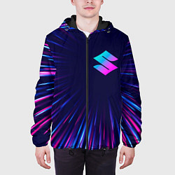 Куртка с капюшоном мужская Suzuki neon speed lines, цвет: 3D-черный — фото 2