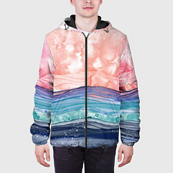 Куртка с капюшоном мужская Абстрактный пейзаж рассвет над морем, цвет: 3D-черный — фото 2