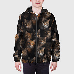Куртка с капюшоном мужская Паттерн из котов, цвет: 3D-черный — фото 2