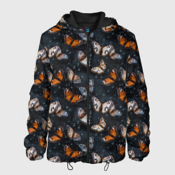 Куртка с капюшоном мужская Бабочки и капли - паттерн, цвет: 3D-черный